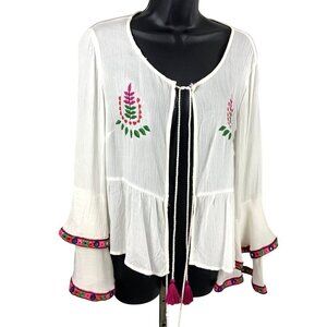 Bleuh Ciel top womens S.NWT boho embroidered/ mirrored trim